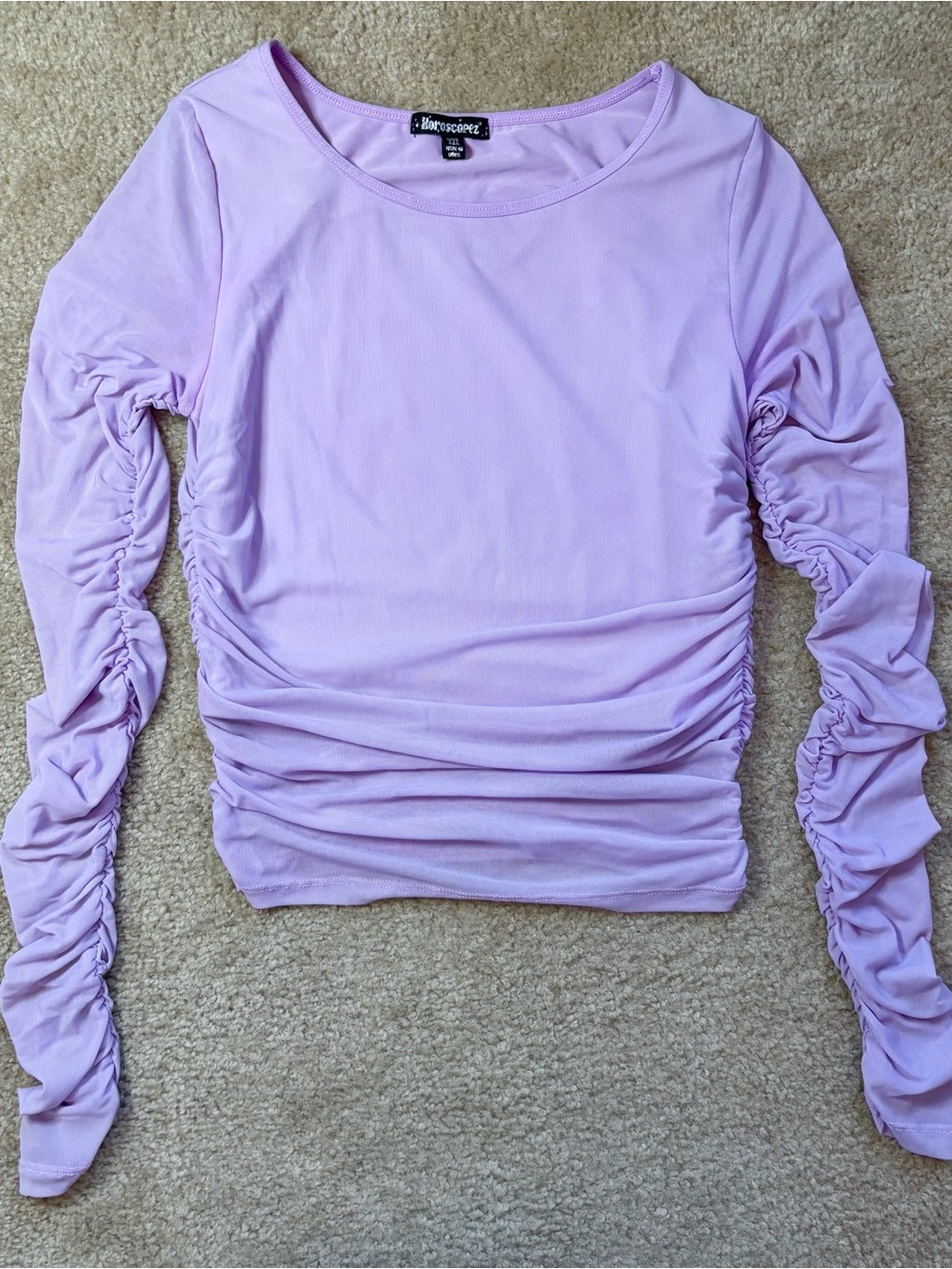 Lilac Ruched Long Sleeve Scoop Neck Top